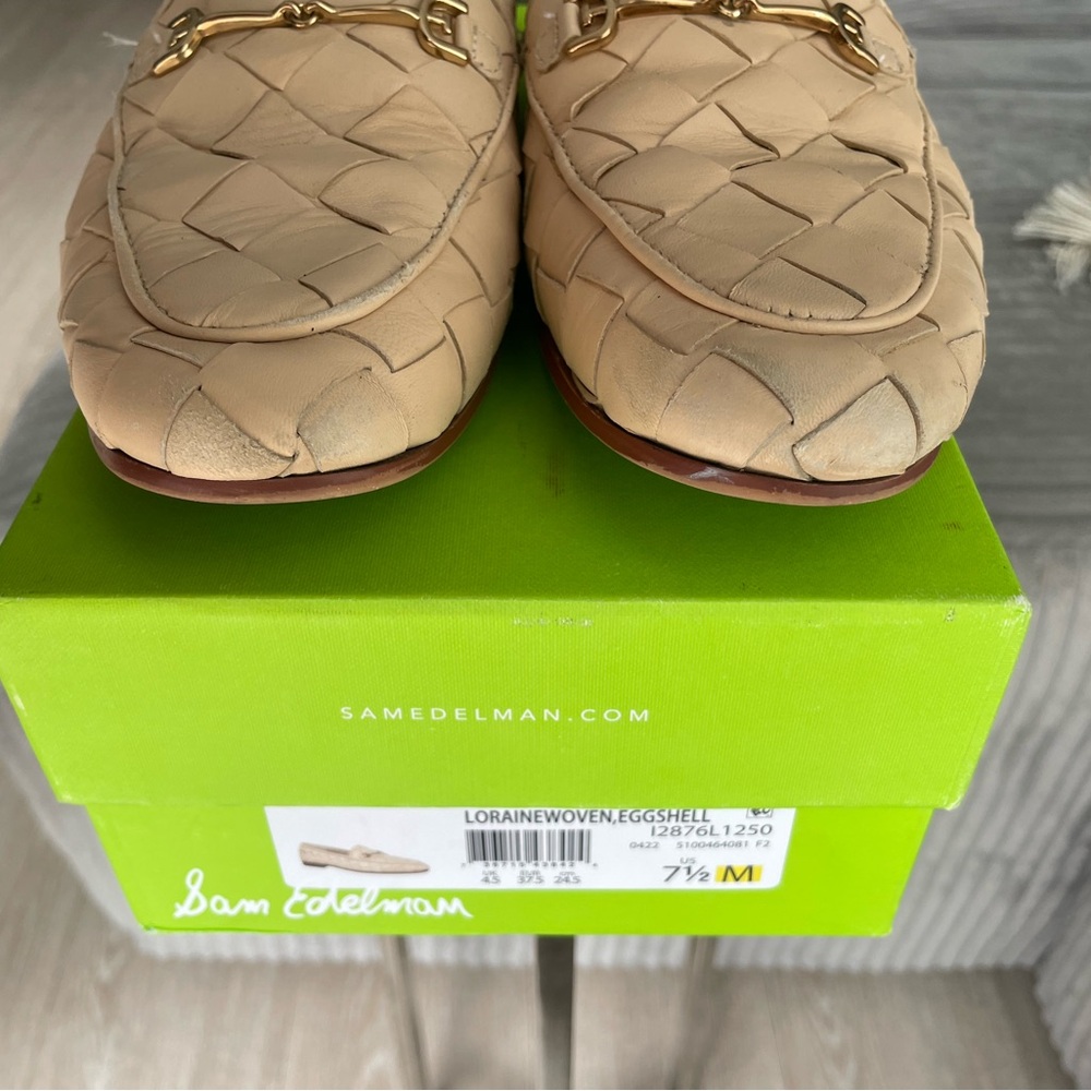 Sam Edelman Leather Woven Lorraine Loafers Beige Size 7.5 - Picture 2 of 9